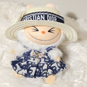 Labubu Clothing: Jadior Romper With Christian Dior Straw Hat (Doll Not Included)